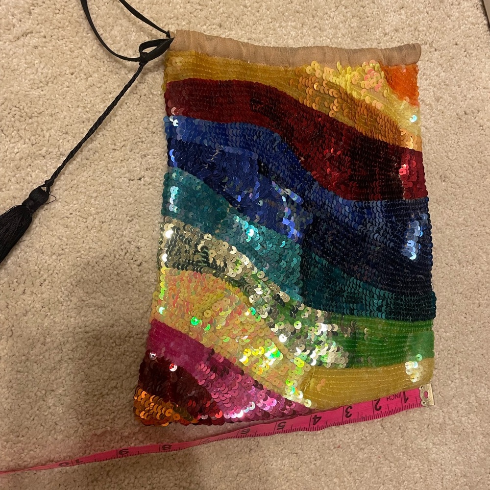 Attico silk rainbow sequins drawstring pouch bag with tassel - Picture 7 of 15